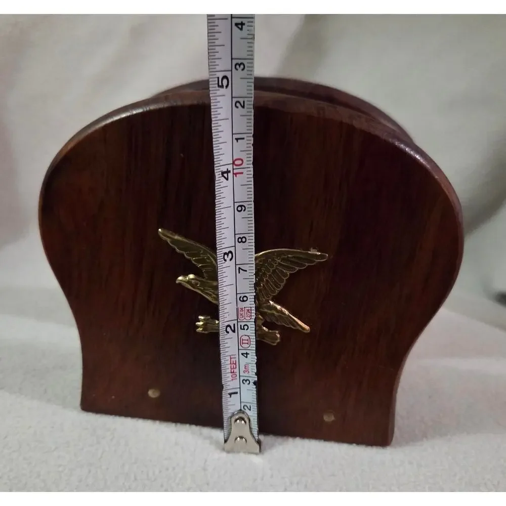 Vtg Mid century Eagle Wooden Brass Letter Recipe Napkin Holder